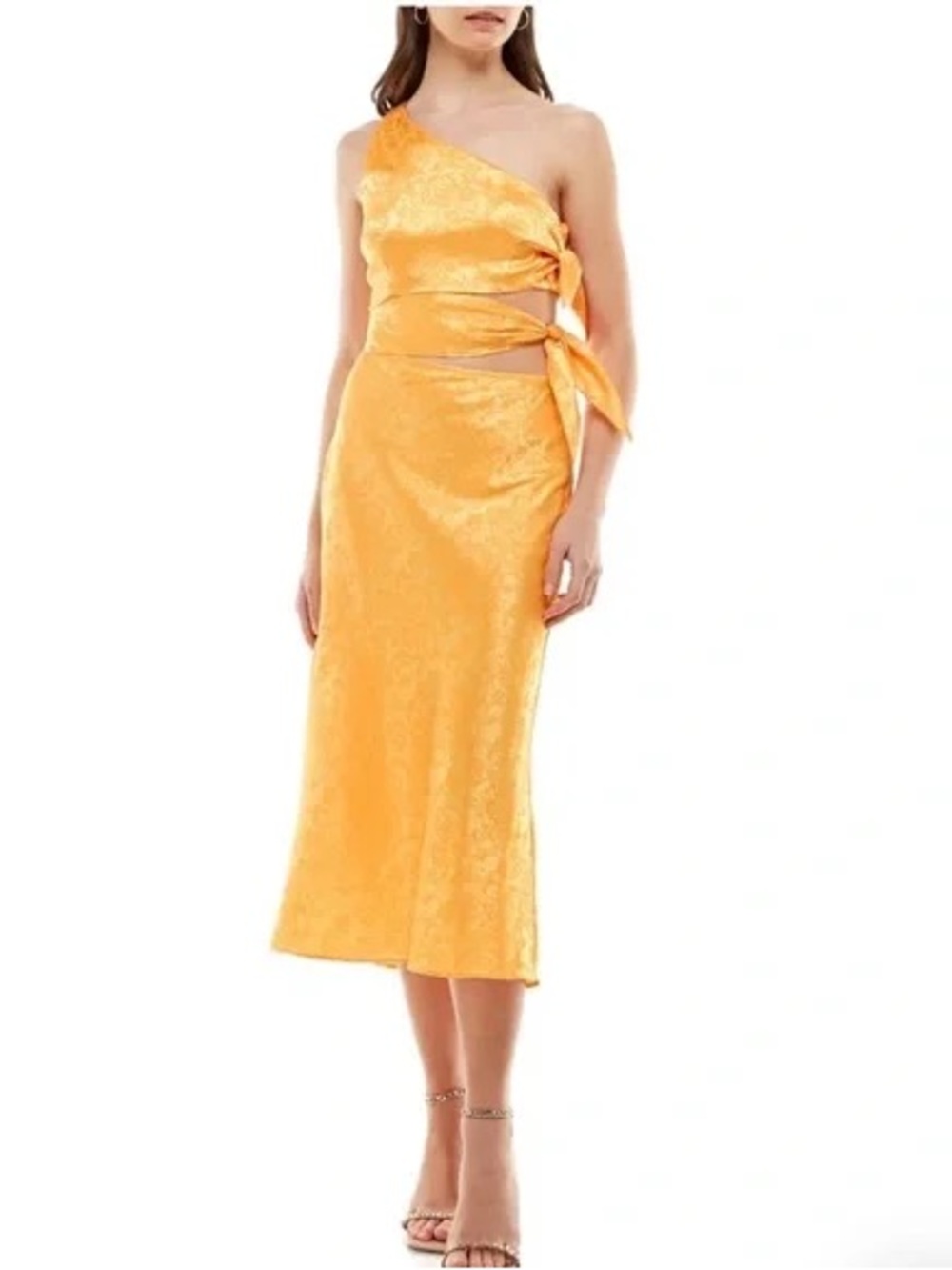 WAYF Untouchable Satin Cut-Out Midi-Dress Cantaloupe